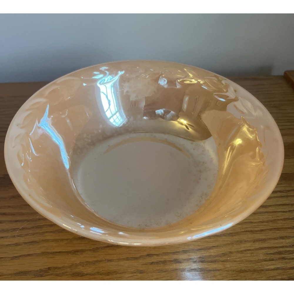 Vintage Anchor Hocking Fire King Peach Lustre 8 1/4"‎ Vegetable Bowl Laurel Leaf